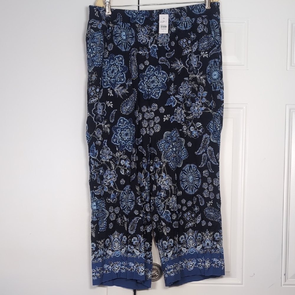 LOFT Blue Floral Patterned Pants NWT